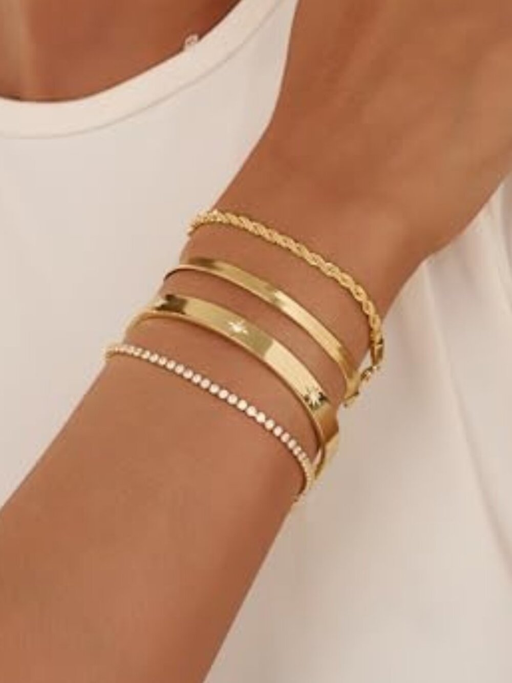 Gold Bracelets for Women 14K Gold Plated Stack‎ Trend Bracelets Charm Paperclip